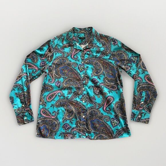 Talbots Button Up Shirt Womens Medium Long Sleeve Blouse Multicolor Paisley EUC - Picture 1 of 10